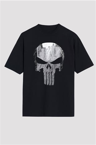 Punisher Siyah Unisex Oversize Tişört T-Shirt