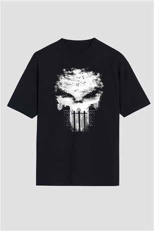 Punisher Siyah Unisex Oversize Tişört T-Shirt