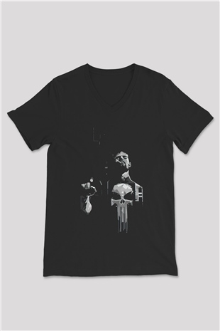 Punisher Siyah Unisex V Yaka Tişört