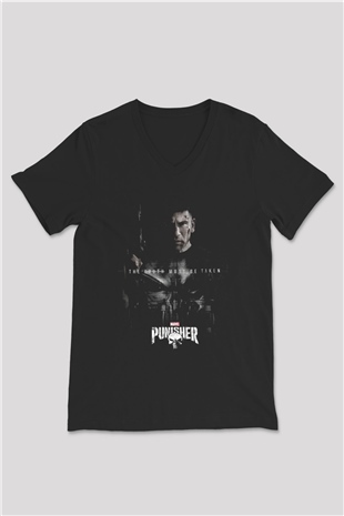 Punisher Siyah Unisex V Yaka Tişört