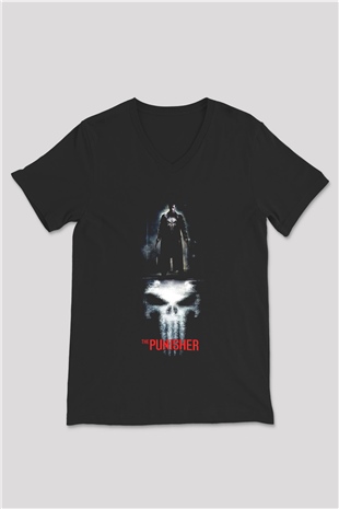 Punisher Siyah Unisex V Yaka Tişört