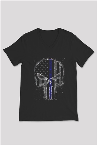Punisher Siyah Unisex V Yaka Tişört