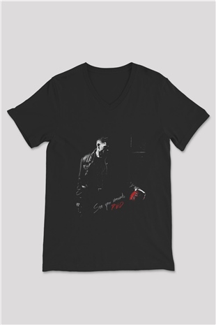 Punisher Siyah Unisex V Yaka Tişört T-Shirt