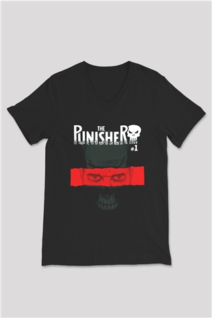 Punisher Siyah Unisex V Yaka Tişört T-Shirt