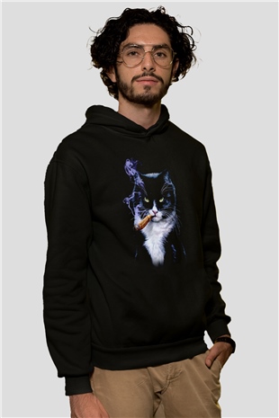Puro İçen Karizmatik KediSiyah  Unisex Hoodie