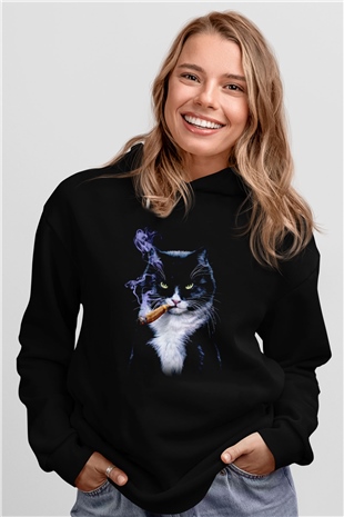 Puro İçen Karizmatik KediSiyah  Unisex Hoodie