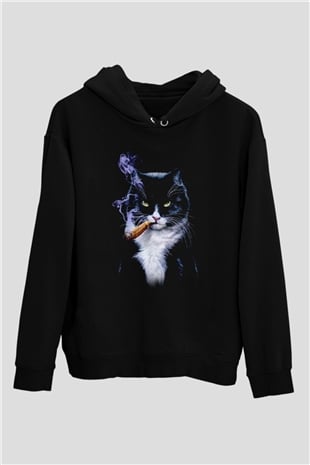 Puro İçen Karizmatik KediSiyah  Unisex Hoodie