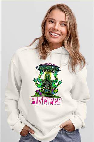 Puscifer Baskılı Beyaz Unisex Kapüşonlu Sweatshirt