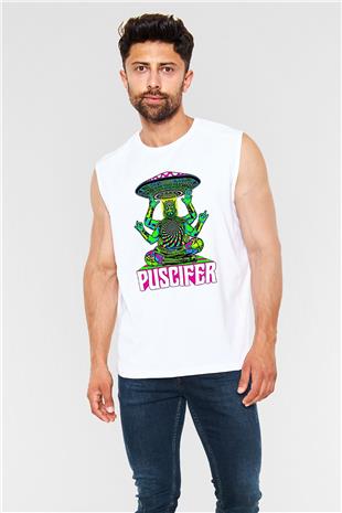 Puscifer Baskılı Beyaz Unisex Kolsuz Tişört - Tshirt