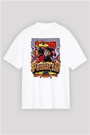 Puscifer Baskılı Beyaz Unisex Oversize Tişört - Tshirt