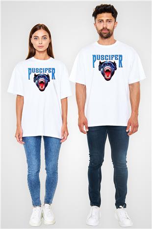 Puscifer Baskılı Beyaz Unisex Oversize Tişört - Tshirt