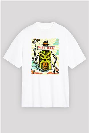 Puscifer Baskılı Beyaz Unisex Oversize Tişört - Tshirt