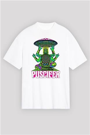 Puscifer Baskılı Beyaz Unisex Oversize Tişört - Tshirt