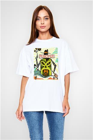 Puscifer Baskılı Beyaz Unisex Oversize Tişört - Tshirt