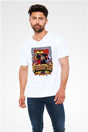 Puscifer Baskılı Beyaz Unisex V Yaka Tişört - Tshirt