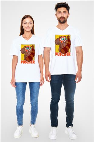 Puscifer Baskılı Beyaz Unisex V Yaka Tişört - Tshirt