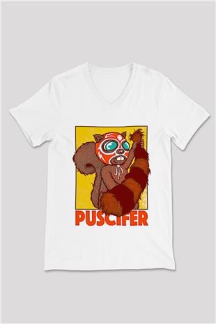 Puscifer Baskılı Beyaz Unisex V Yaka Tişört - Tshirt