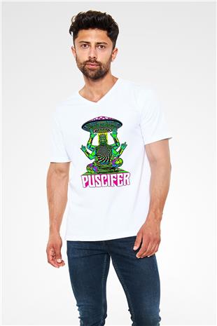 Puscifer Baskılı Beyaz Unisex V Yaka Tişört - Tshirt