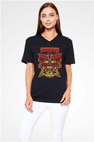 Puscifer Baskılı Unisex Siyah V Yaka Tişört - Tshirt