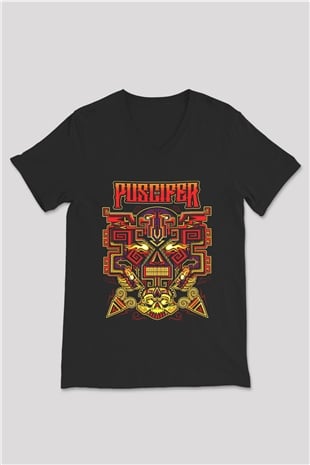 Puscifer Baskılı Unisex Siyah V Yaka Tişört - Tshirt