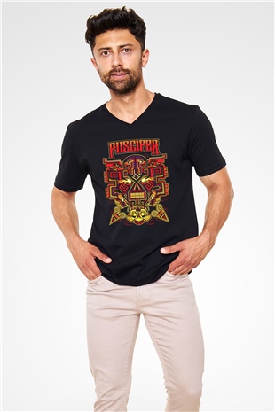 Puscifer Baskılı Unisex Siyah V Yaka Tişört - Tshirt