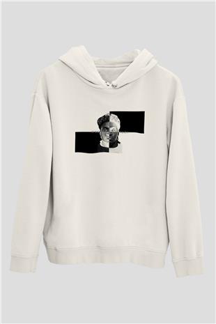 Pusha T Baskılı Beyaz Unisex Kapüşonlu Sweatshirt