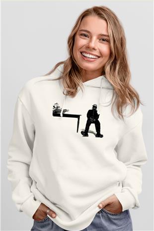 Pusha T Baskılı Beyaz Unisex Kapüşonlu Sweatshirt