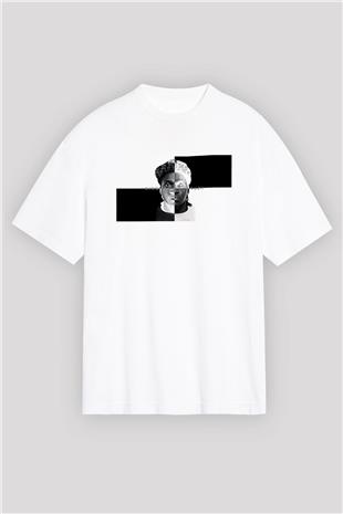 Pusha T Baskılı Beyaz Unisex Oversize Tişört - Tshirt