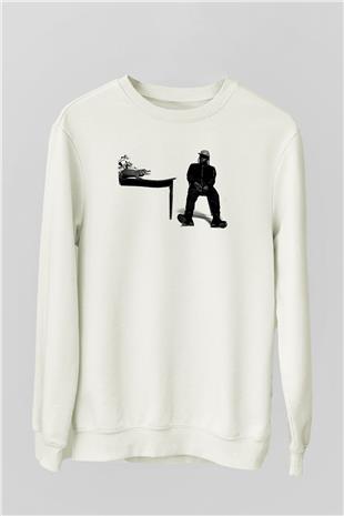 Pusha T Baskılı Beyaz Unisex Sweatshirt