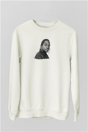 Pusha T Baskılı Beyaz Unisex Sweatshirt