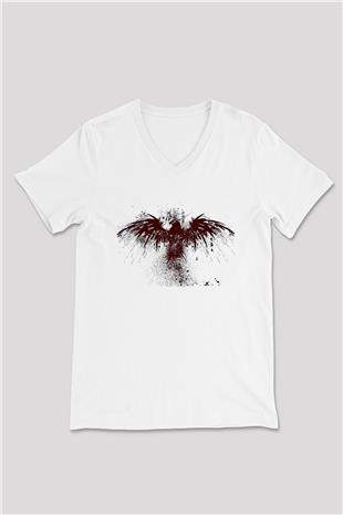 Pusha T Baskılı Beyaz Unisex V Yaka Tişört - Tshirt