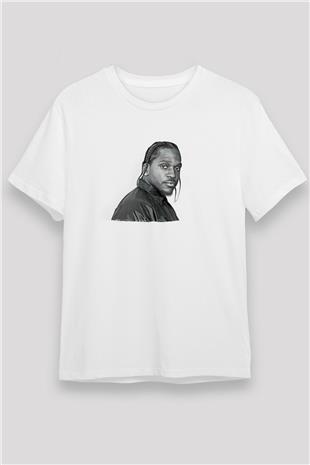Pusha T Baskılı Unisex Beyaz Tişört - Tshirt