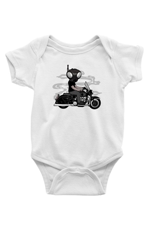 Q9-O Biker Baskılı Beyaz Unisex Bebek Body - Zıbın