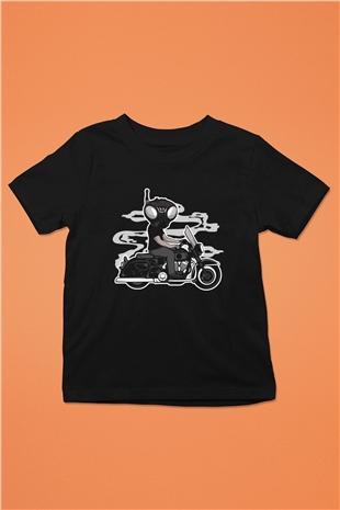 Q9-O Biker Baskılı Siyah Çocuk Unisex Tshirt