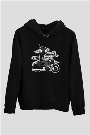 Q9-O Biker Baskılı Siyah Unisex Tshirt