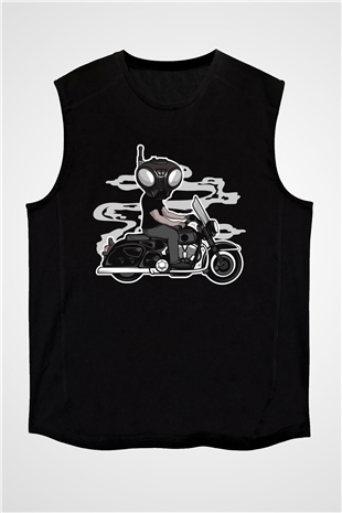 Q9-O Biker Baskılı Siyah Unisex Tshirt