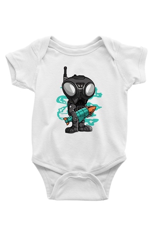 Q9-O Rocket Baskılı Beyaz Unisex Bebek Body - Zıbın