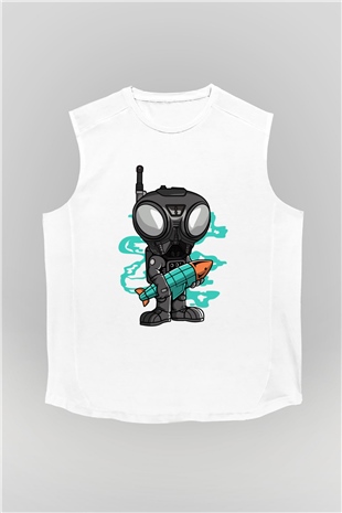 Q9-O Rocket Baskılı Beyaz Unisex Kolsuz Tişört