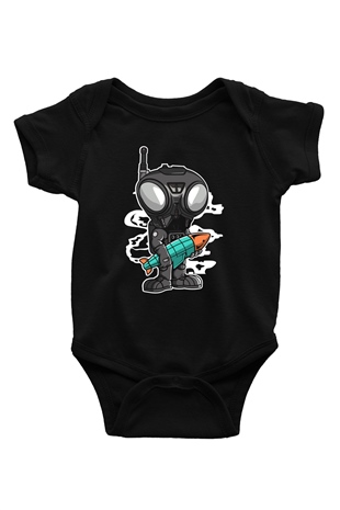 Q9-O Rocket Baskılı Siyah Bebek Body - Zıbın