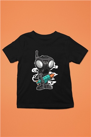 Q9-O Rocket Baskılı Siyah Çocuk Unisex Tişört