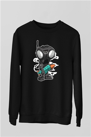 Q9-O Rocket Baskılı Siyah Unisex Sweatshirt