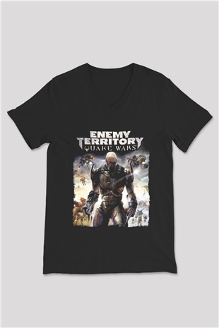 Quake Wars Siyah Unisex V Yaka Tişört