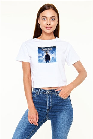 Quantum Leap Beyaz   Crop Top Tişört