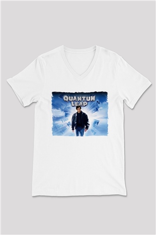 Quantum Leap Beyaz Unisex  V Yaka Tişört