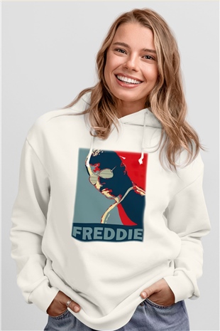Queen Beyaz Unisex Kapşonlu Sweatshirt
