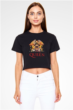Queen Siyah Crop Top Tişört