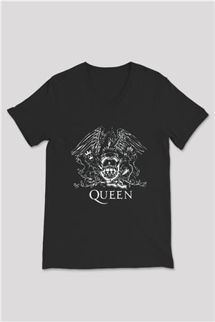 Queen Siyah Unisex V Yaka Tişört T-Shirt