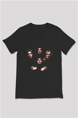 Queen Siyah Unisex V Yaka Tişört T-Shirt