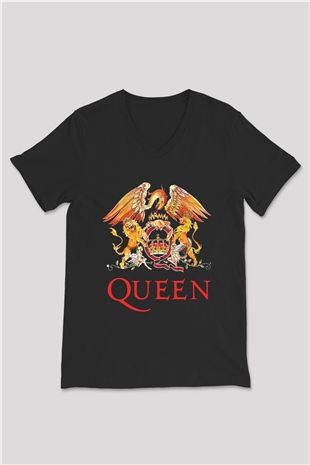 Queen Siyah Unisex V Yaka Tişört T-Shirt