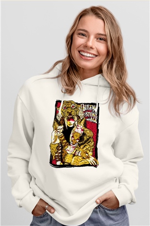 Queens of the Stone Age Beyaz Unisex Kapşonlu Sweatshirt